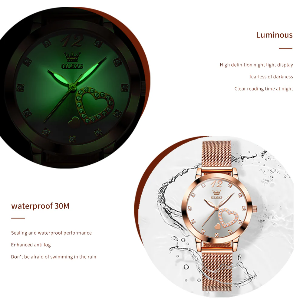 OLEVS 5189 Watch for Women Mesh Strap Fashion Rose Gold Dress Watches - Image 6