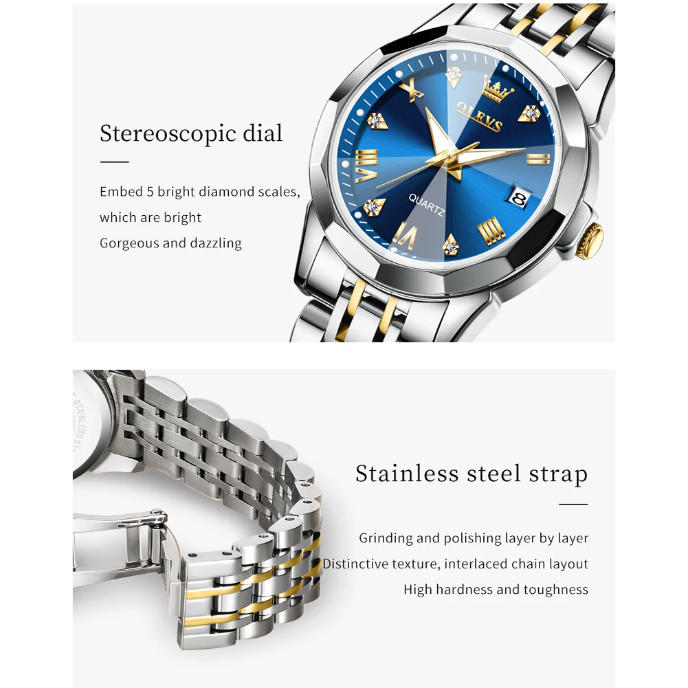 OLEVS 9931 Watch for Women Quartz Diamond Fashion Elegant Dress Ladies Watch Stainless Steel Two Tone Day Date Wrist Watches - Image 4