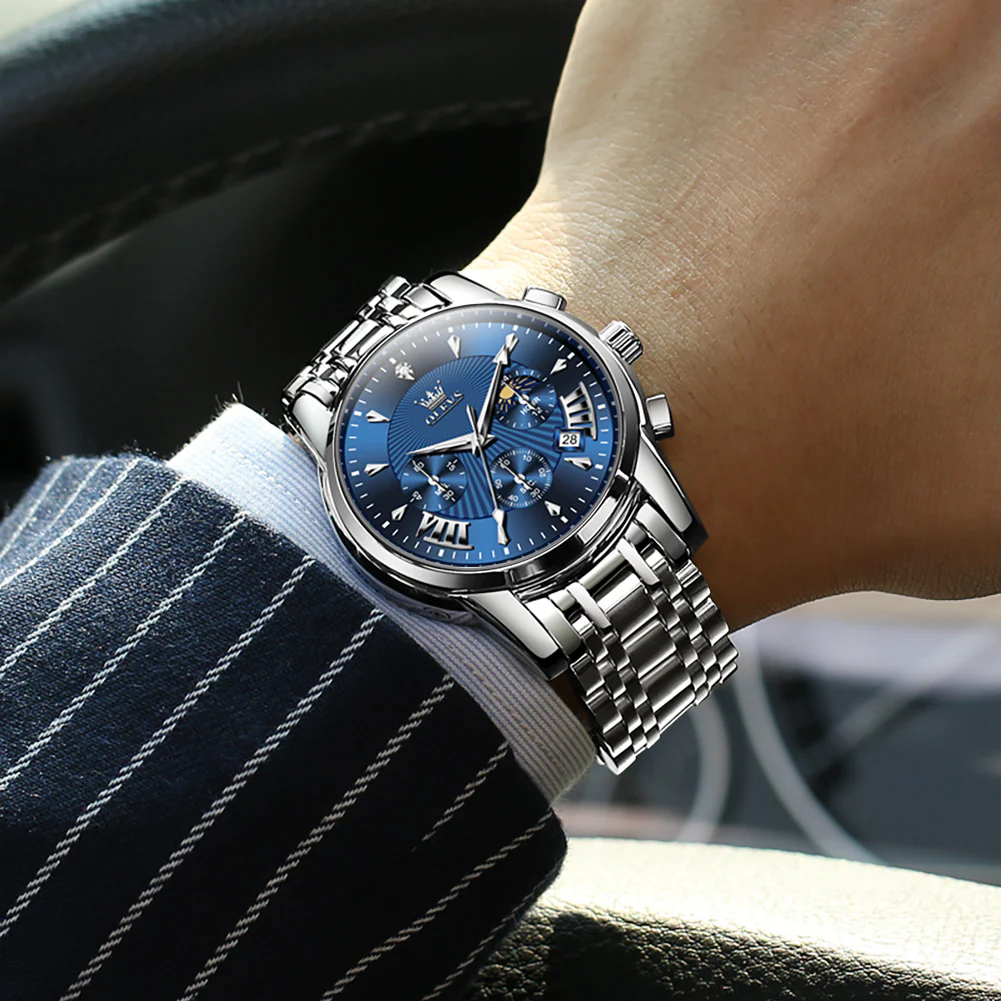 OLEVS 2892 Men's Chronograph Quartz Watches Moon phase Texture Waterproof Stainless Steel Wrist Watch - Image 15