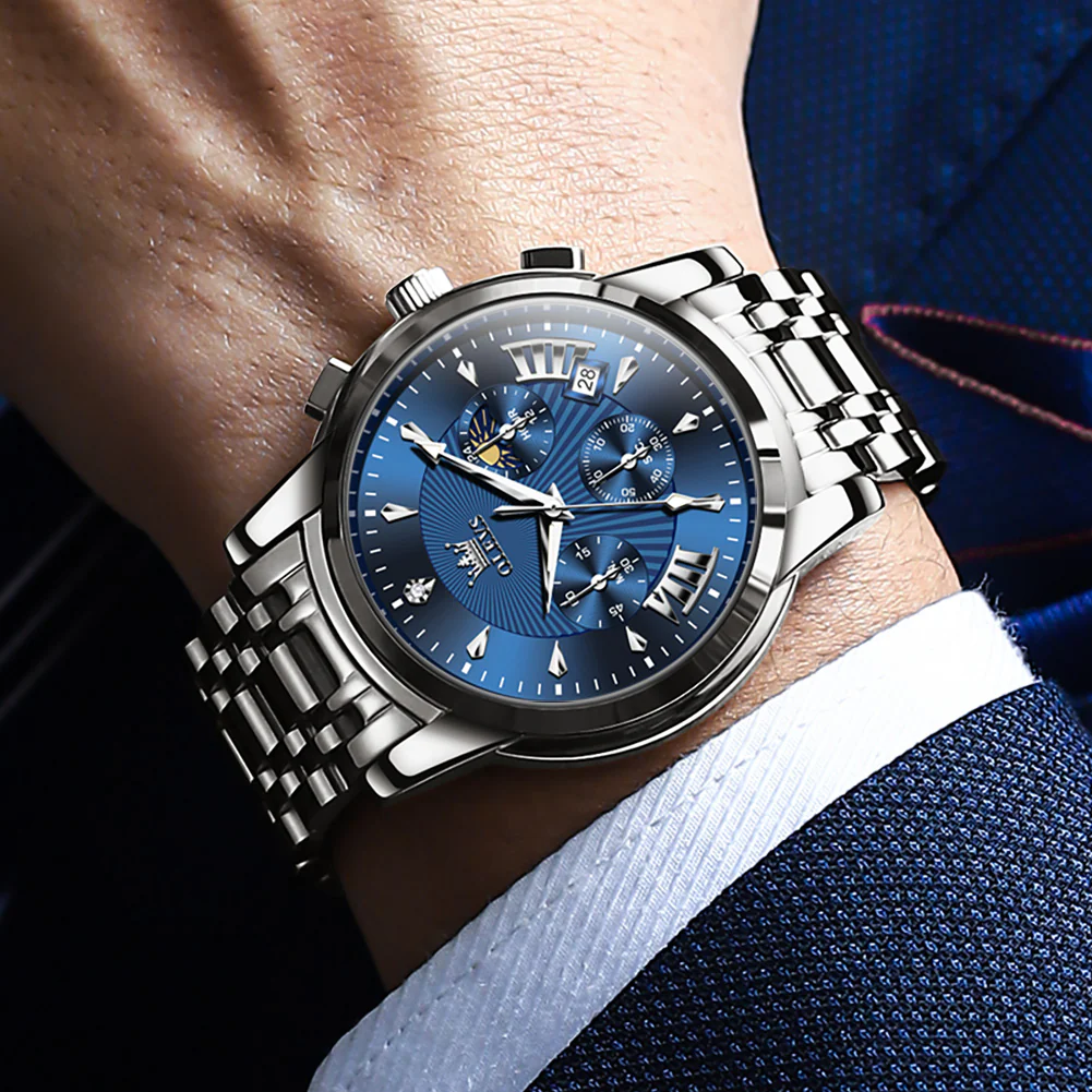 OLEVS 2892 Men's Chronograph Quartz Watches Moon phase Texture Waterproof Stainless Steel Wrist Watch - Image 16