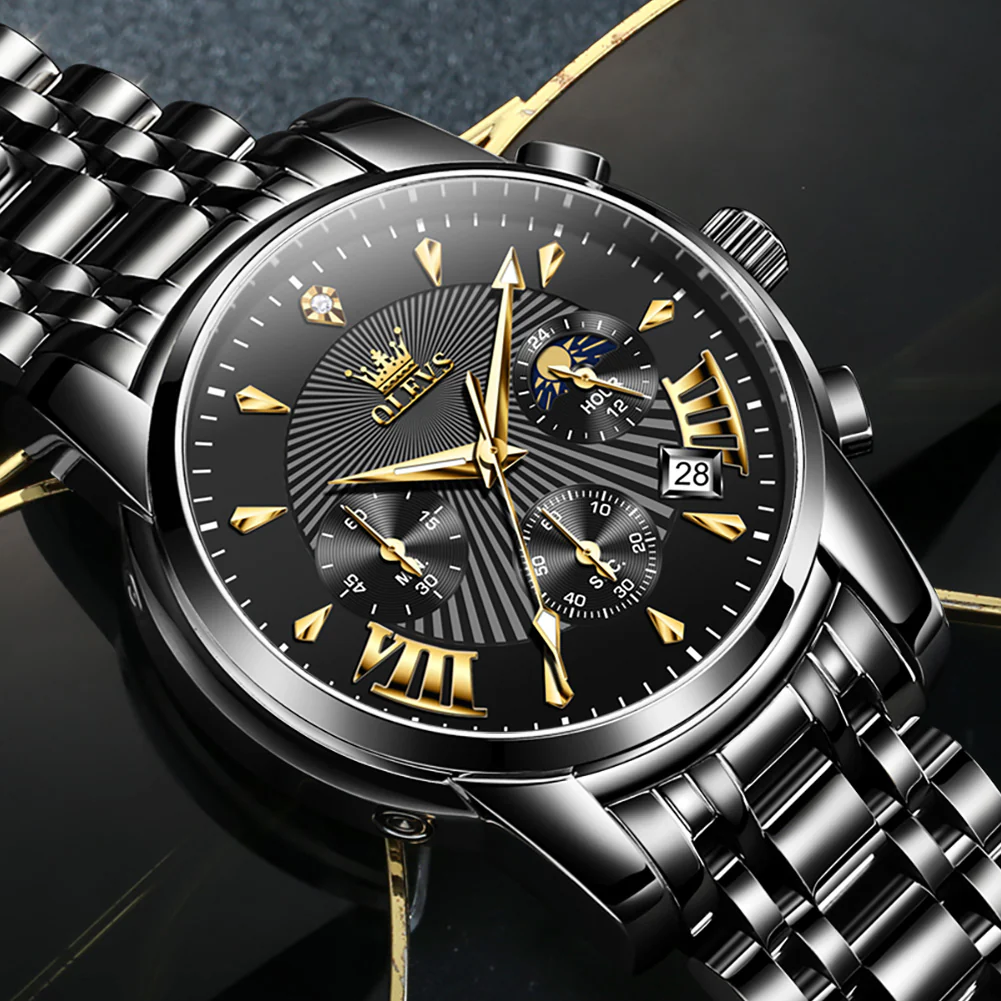 OLEVS 2892 Men's Chronograph Quartz Watches Moon phase Texture Waterproof Stainless Steel Wrist Watch - Image 38