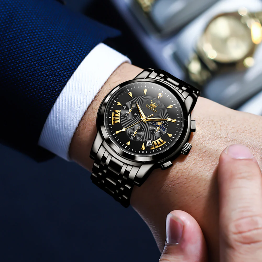 OLEVS 2892 Men's Chronograph Quartz Watches Moon phase Texture Waterproof Stainless Steel Wrist Watch - Image 40