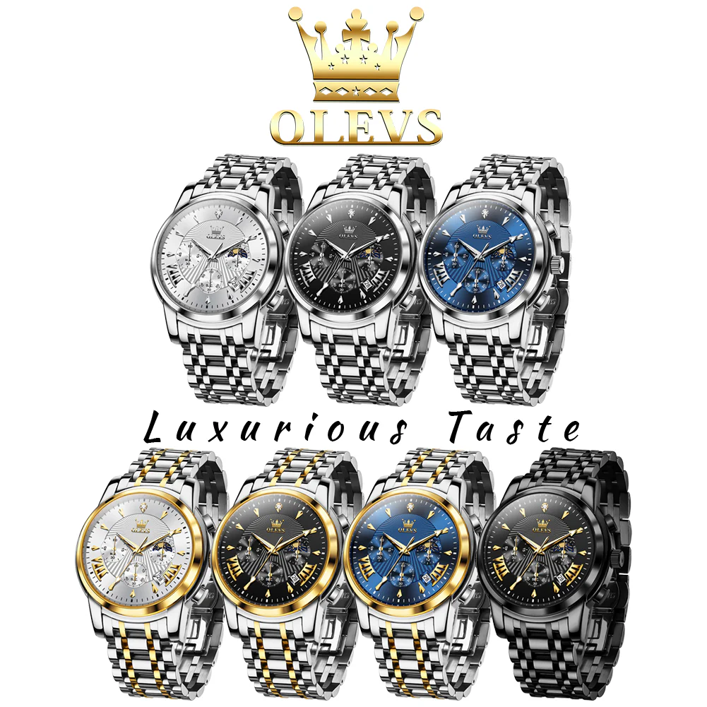 OLEVS 2892 Men's Chronograph Quartz Watches Moon phase Texture Waterproof Stainless Steel Wrist Watch - Image 42