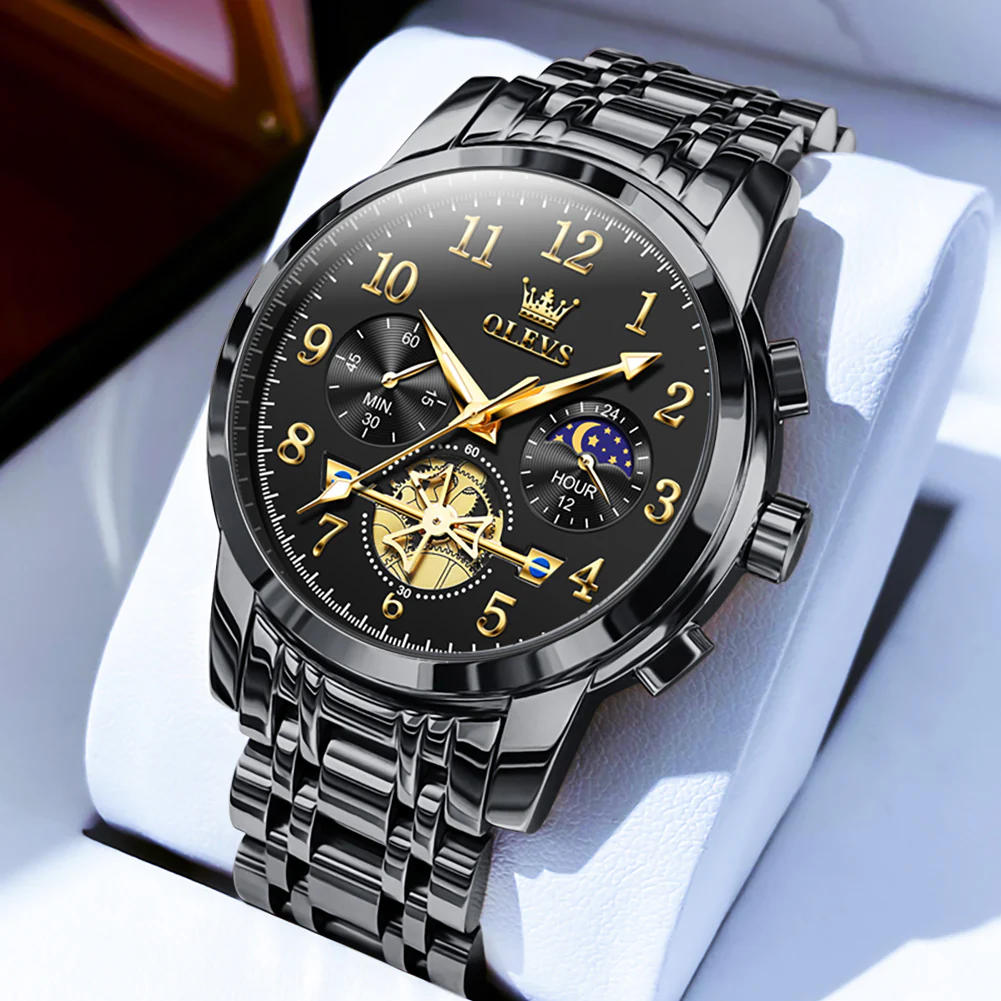 OLEVS 2900 Men's Quartz Watch with Numerals, 24-Hour and Moon Phase Sub-Dials, Chronograph, Perfect Gift - Image 10