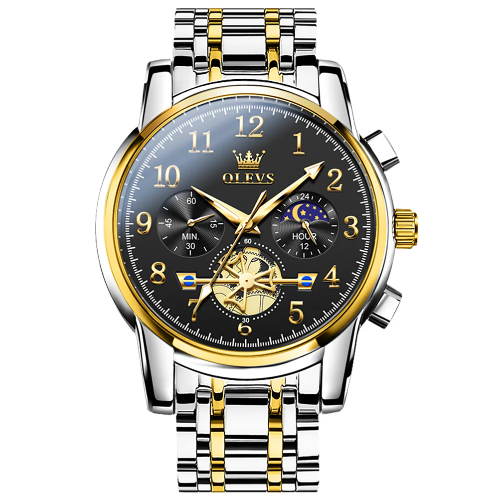 OLEVS 2900 Men's Quartz Watch with Numerals, 24-Hour and Moon Phase Sub-Dials, Chronograph, Perfect Gift - Image 13