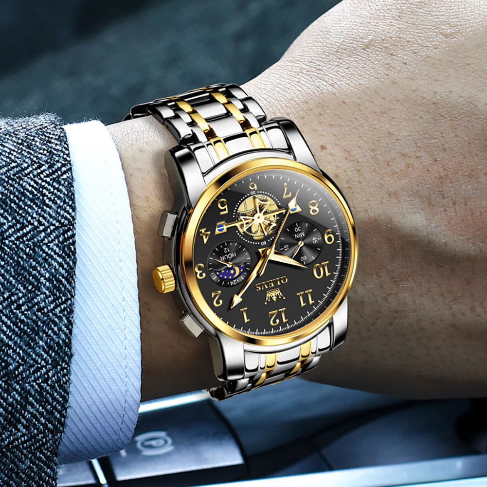 OLEVS 2900 Men's Quartz Watch with Numerals, 24-Hour and Moon Phase Sub-Dials, Chronograph, Perfect Gift - Image 15