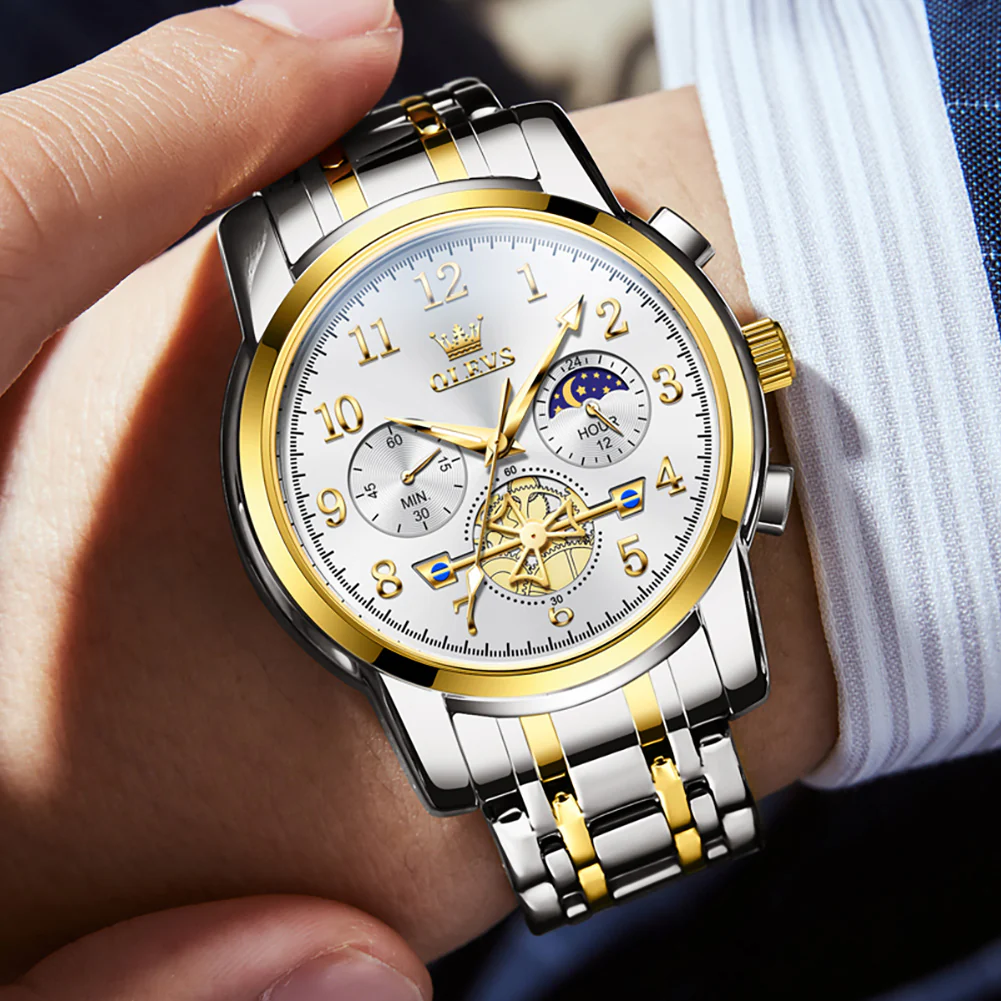 OLEVS 2900 Men's Quartz Watch with Numerals, 24-Hour and Moon Phase Sub-Dials, Chronograph, Perfect Gift - Image 26