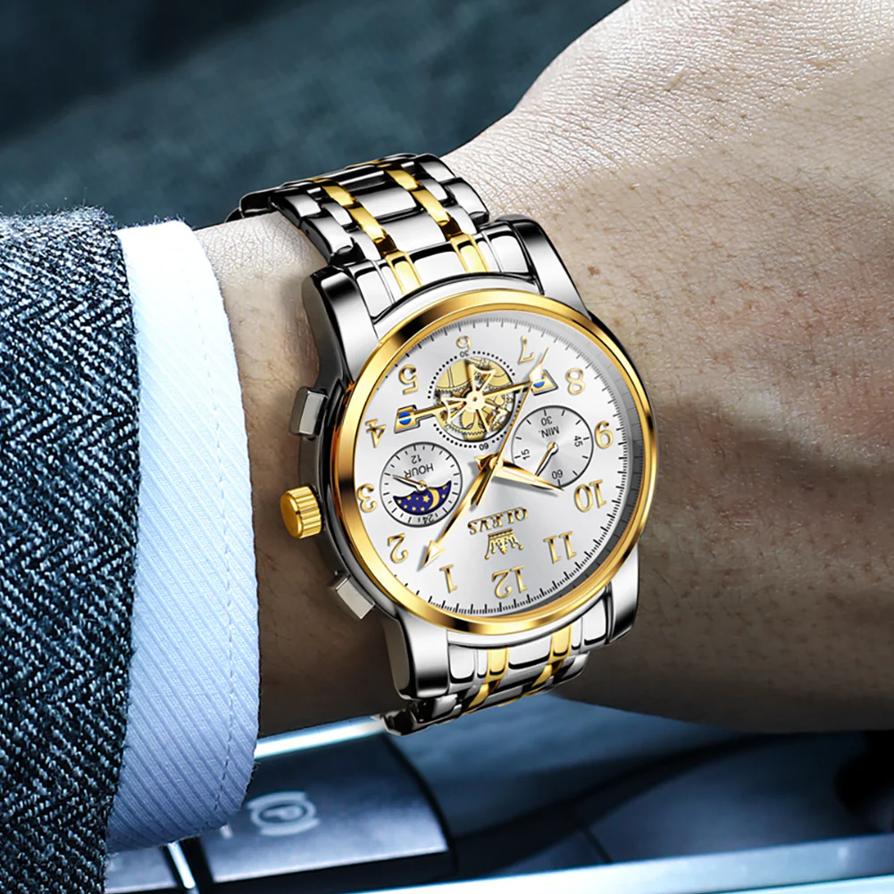 OLEVS 2900 Men's Quartz Watch with Numerals, 24-Hour and Moon Phase Sub-Dials, Chronograph, Perfect Gift - Image 27