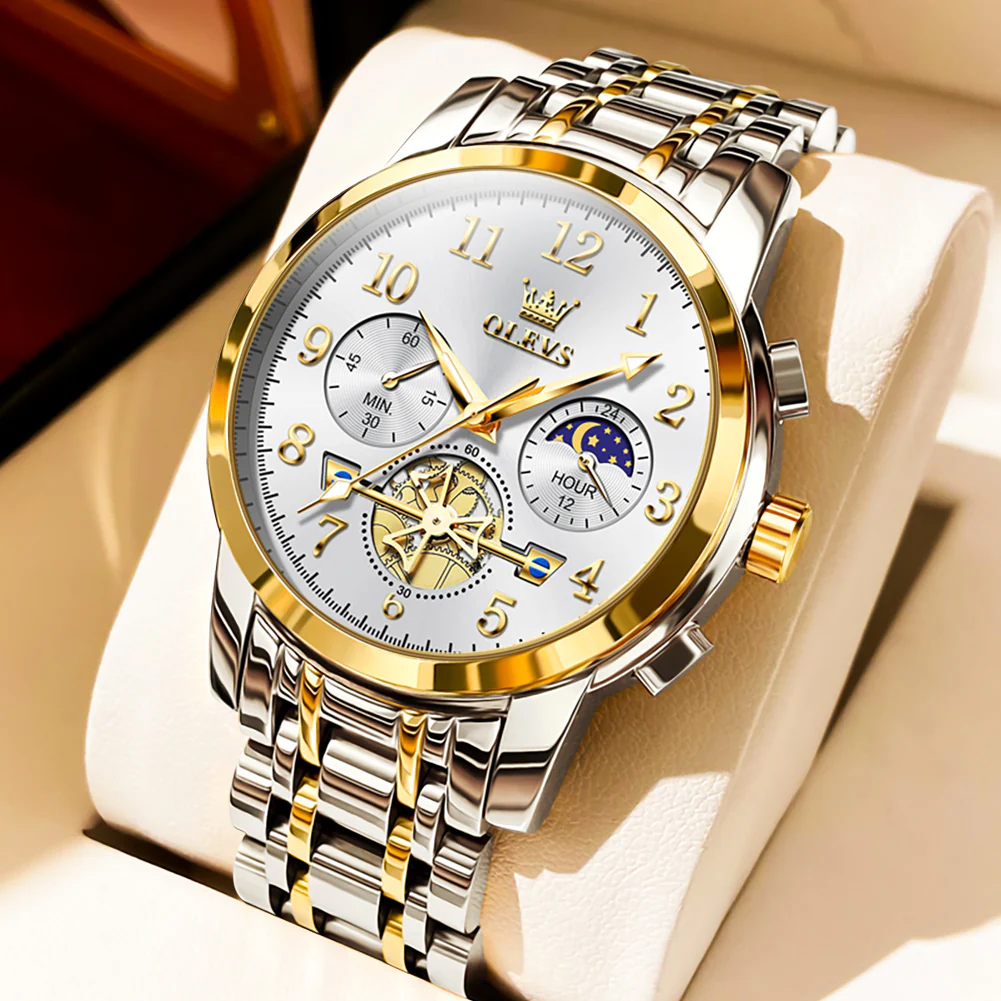 OLEVS 2900 Men's Quartz Watch with Numerals, 24-Hour and Moon Phase Sub-Dials, Chronograph, Perfect Gift - Image 29