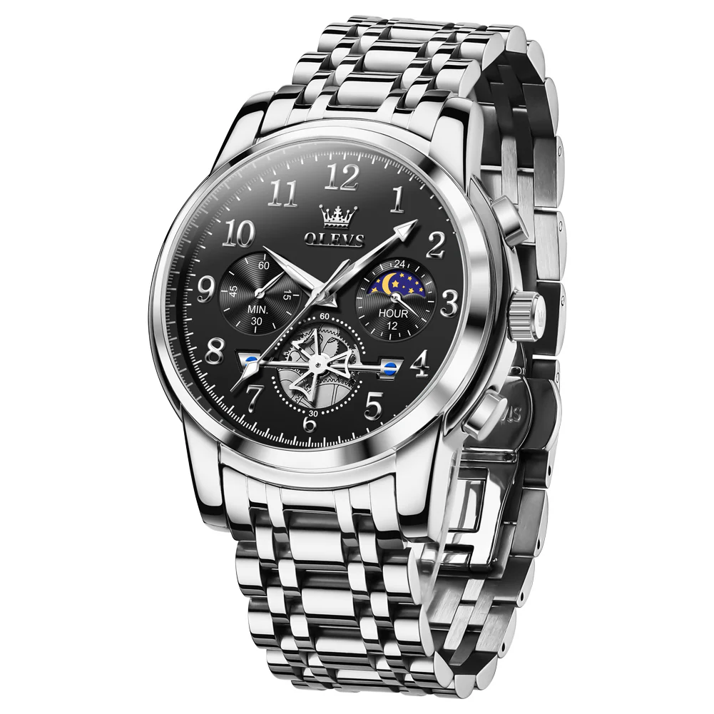 OLEVS 2900 Men's Quartz Watch with Numerals, 24-Hour and Moon Phase Sub-Dials, Chronograph, Perfect Gift - Image 31