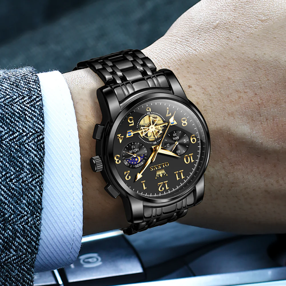 OLEVS 2900 Men's Quartz Watch with Numerals, 24-Hour and Moon Phase Sub-Dials, Chronograph, Perfect Gift - Image 9