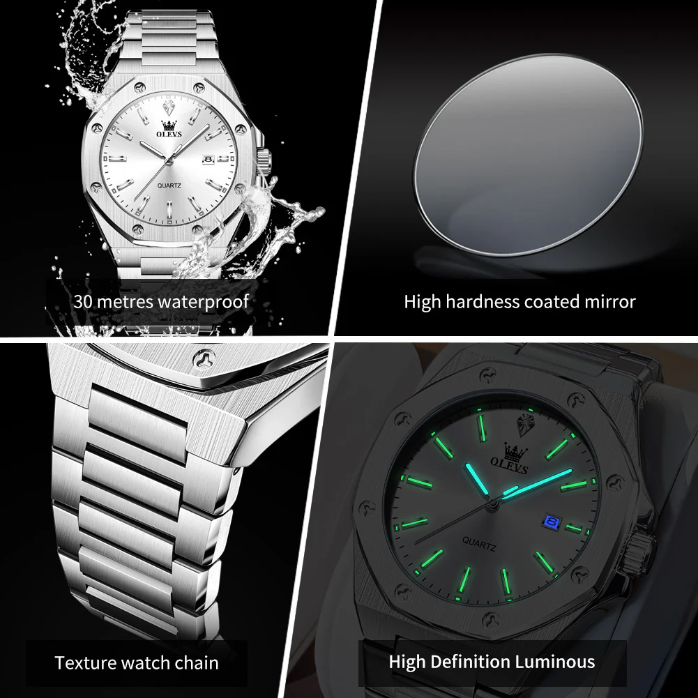 OLEVS 3613 Men's Watch with Gold Bracelet, Business Style, Gift-Ready, 3ATM Waterproof - Image 6