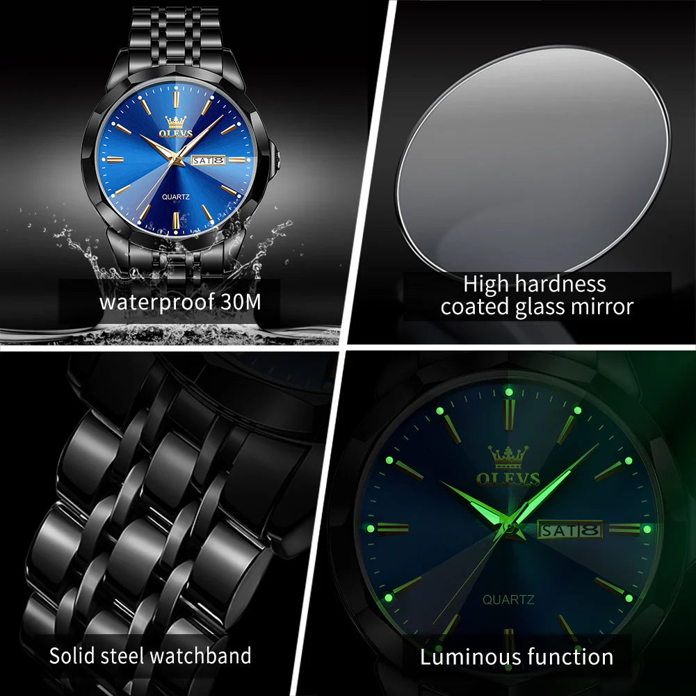 OLEVS 3615 Watches for Men,Dress Analog Quartz Mens Watch,Stainless Steel Waterproof Luminous Wristwatch,Big Face Calendar Elegant Gift for Men - Image 11