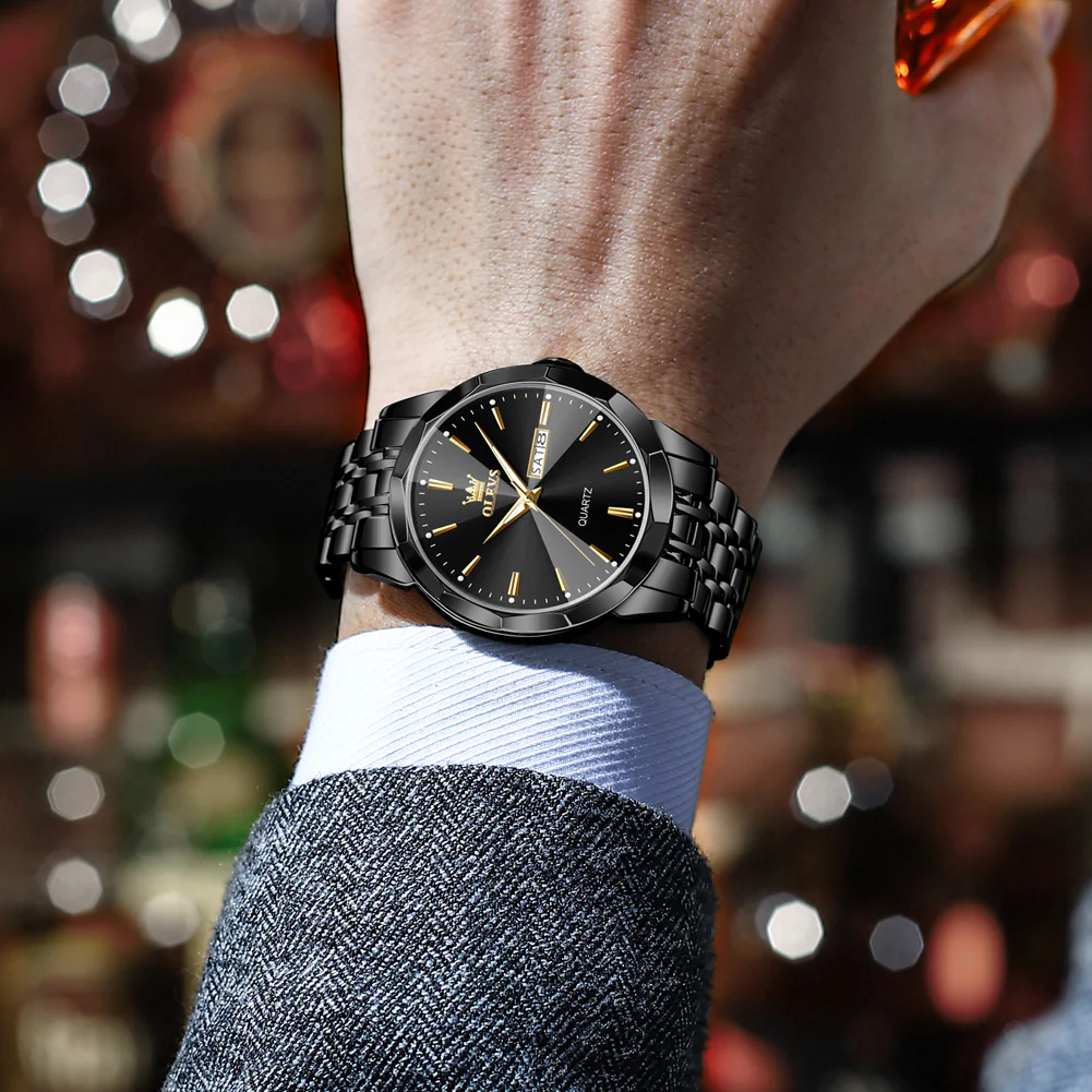 OLEVS 3615 Watches for Men,Dress Analog Quartz Mens Watch,Stainless Steel Waterproof Luminous Wristwatch,Big Face Calendar Elegant Gift for Men - Image 3