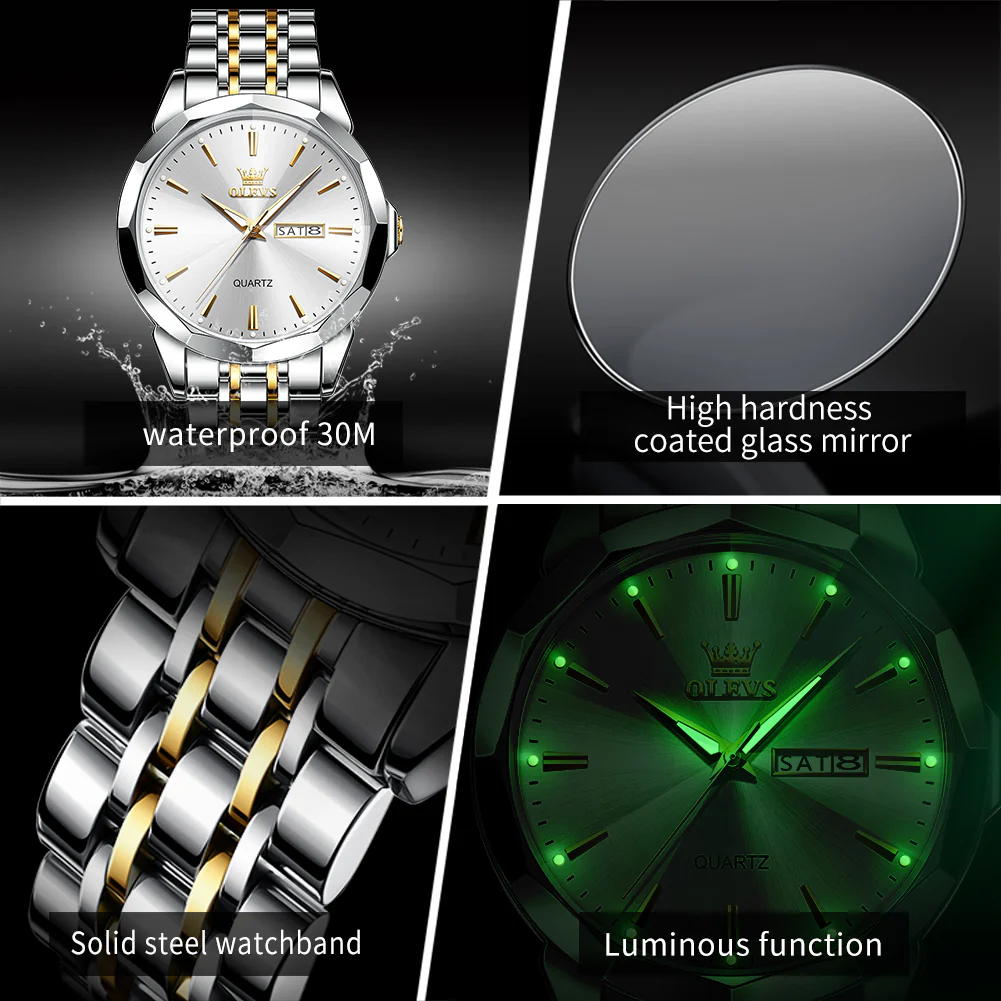 OLEVS 3615 Watches for Men,Dress Analog Quartz Mens Watch,Stainless Steel Waterproof Luminous Wristwatch,Big Face Calendar Elegant Gift for Men - Image 35