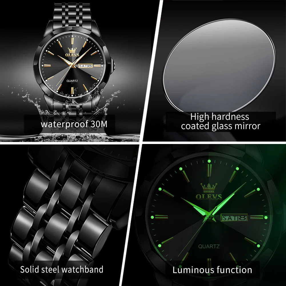 OLEVS 3615 Watches for Men,Dress Analog Quartz Mens Watch,Stainless Steel Waterproof Luminous Wristwatch,Big Face Calendar Elegant Gift for Men - Image 5