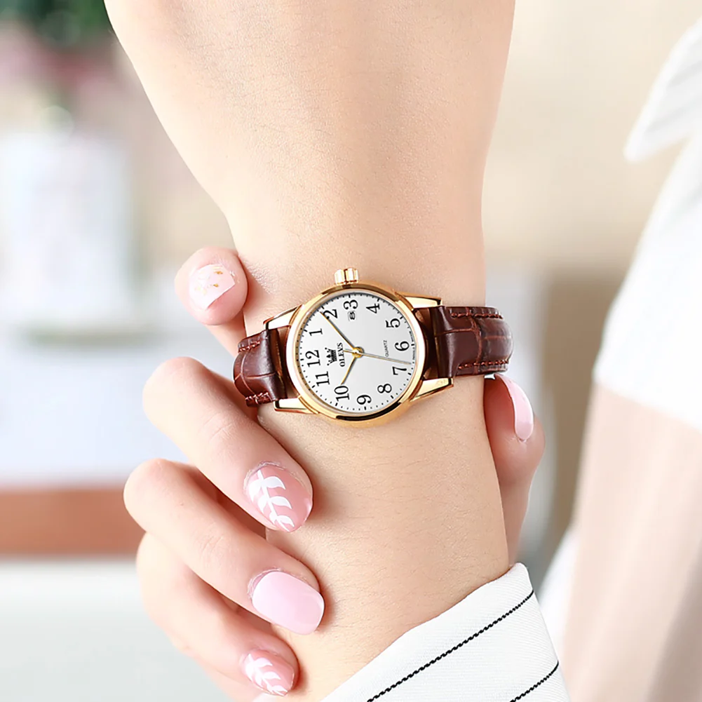 OLEVS 5566 Couple Watches His and Her Fashion Dresse Date Watches Luminous Waterproof Wrist Watch - Image 4