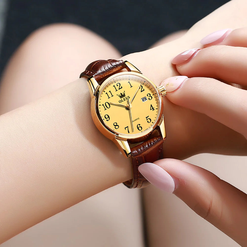 OLEVS 5566 Women Wrist Watches Ultra Thin 6.5mm Minimalist Dress Fashion Quartz Waterproof Date Day Leather Strap Slim Watches for Ladies - Image 9