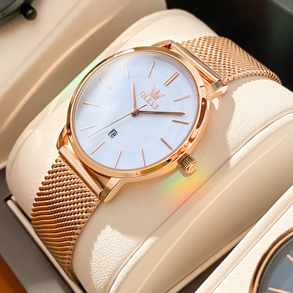 OLEVS 5869 Watch for Women Set Fashion Ladys Wrist Watch Minimalist with Rose Gold Bracelet Analog Quartz Date Waterproof Wrist Watches - Image 3