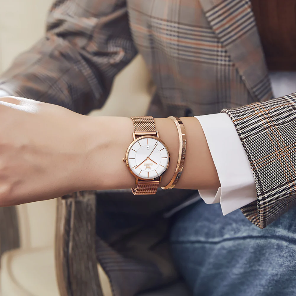 OLEVS 5869 Watch for Women Set Fashion Ladys Wrist Watch Minimalist with Rose Gold Bracelet Analog Quartz Date Waterproof Wrist Watches - Image 4