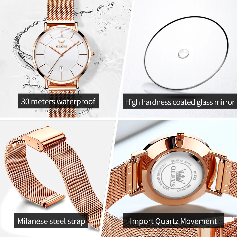 OLEVS 5869 Watch for Women Set Fashion Ladys Wrist Watch Minimalist with Rose Gold Bracelet Analog Quartz Date Waterproof Wrist Watches - Image 6