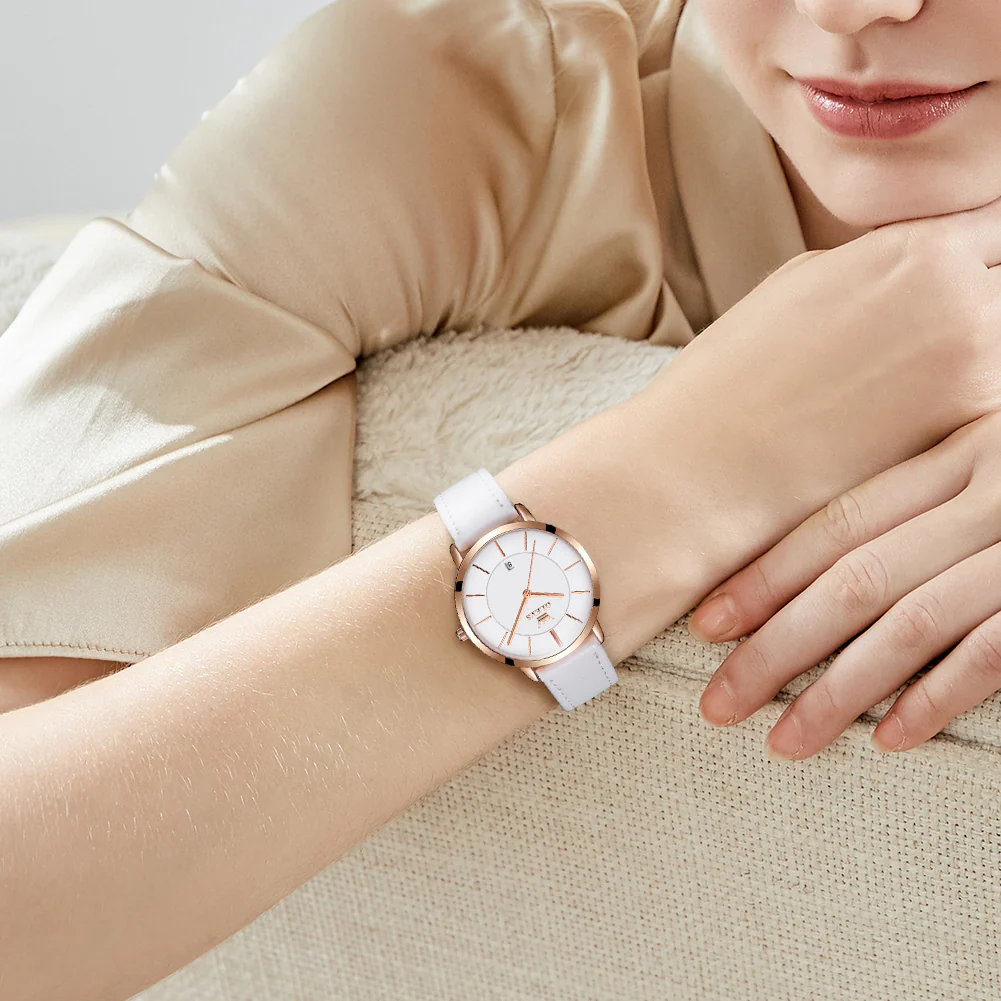 OLEVS 5869 Women Watches Ultra Thin 6.5mm Minimalist Dress Fashion Leather Strap Quartz Waterproof Casual Women Wrist Watch - Image 3