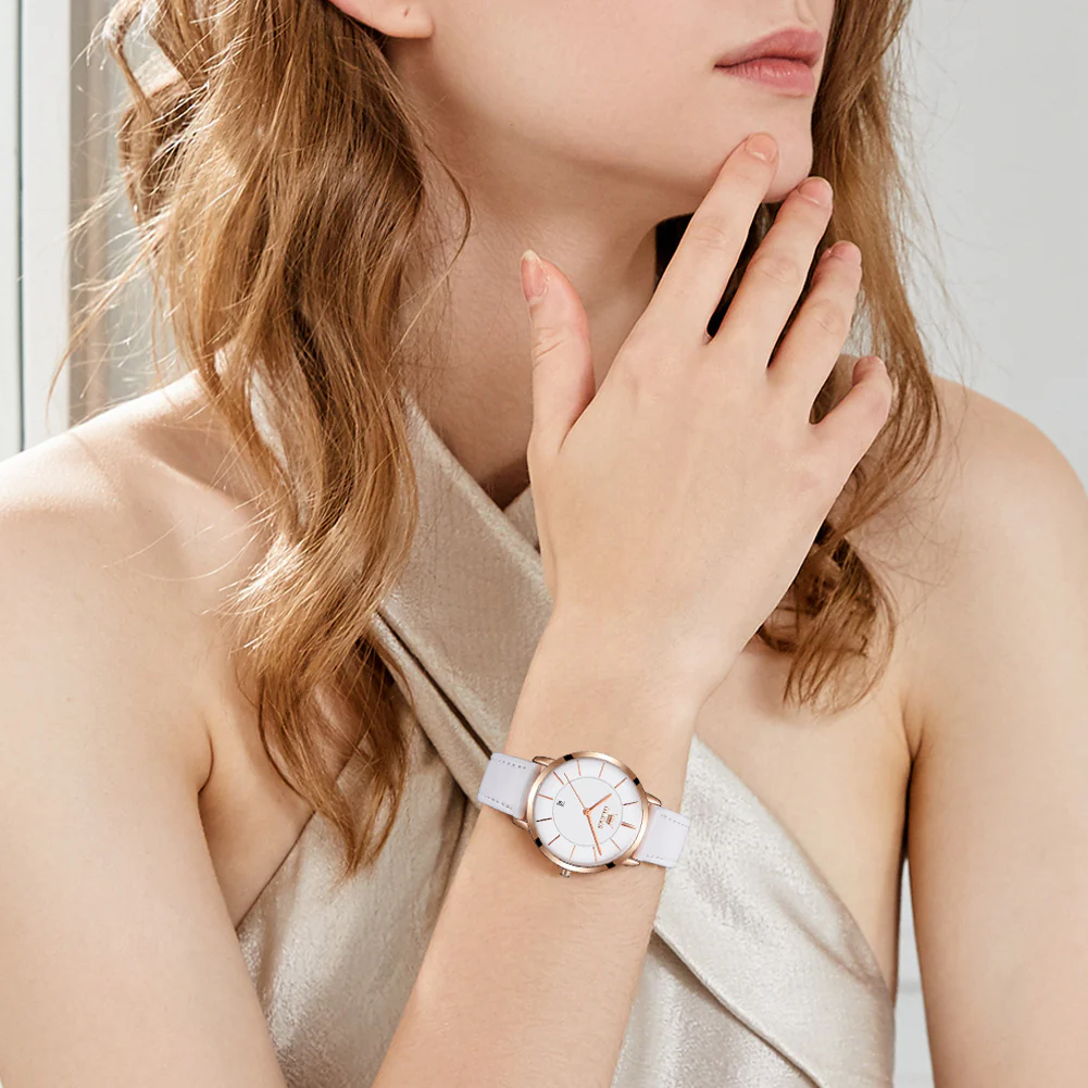 OLEVS 5869 Women Watches Ultra Thin 6.5mm Minimalist Dress Fashion Leather Strap Quartz Waterproof Casual Women Wrist Watch - Image 4