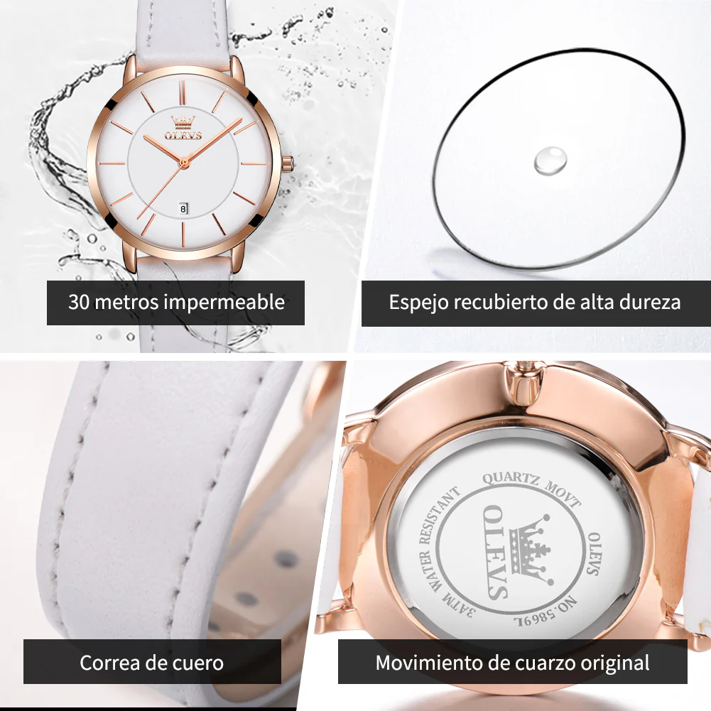 OLEVS 5869 Women Watches Ultra Thin 6.5mm Minimalist Dress Fashion Leather Strap Quartz Waterproof Casual Women Wrist Watch - Image 5