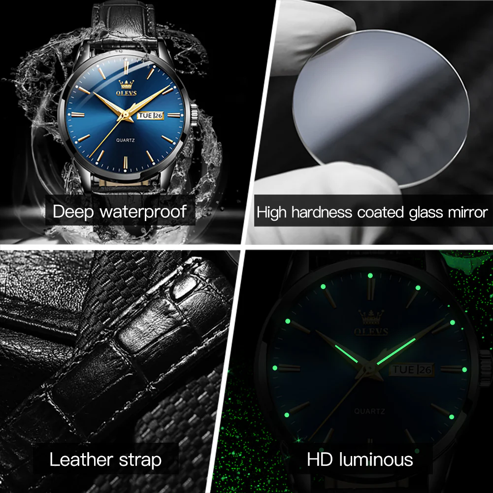 OLEVS 6898 Men's Chronograph Quartz Watch: Trendy Leather Strap Case, Day-Date Display, Waterproof Stainless Steel, Luminous Hands - Image 23