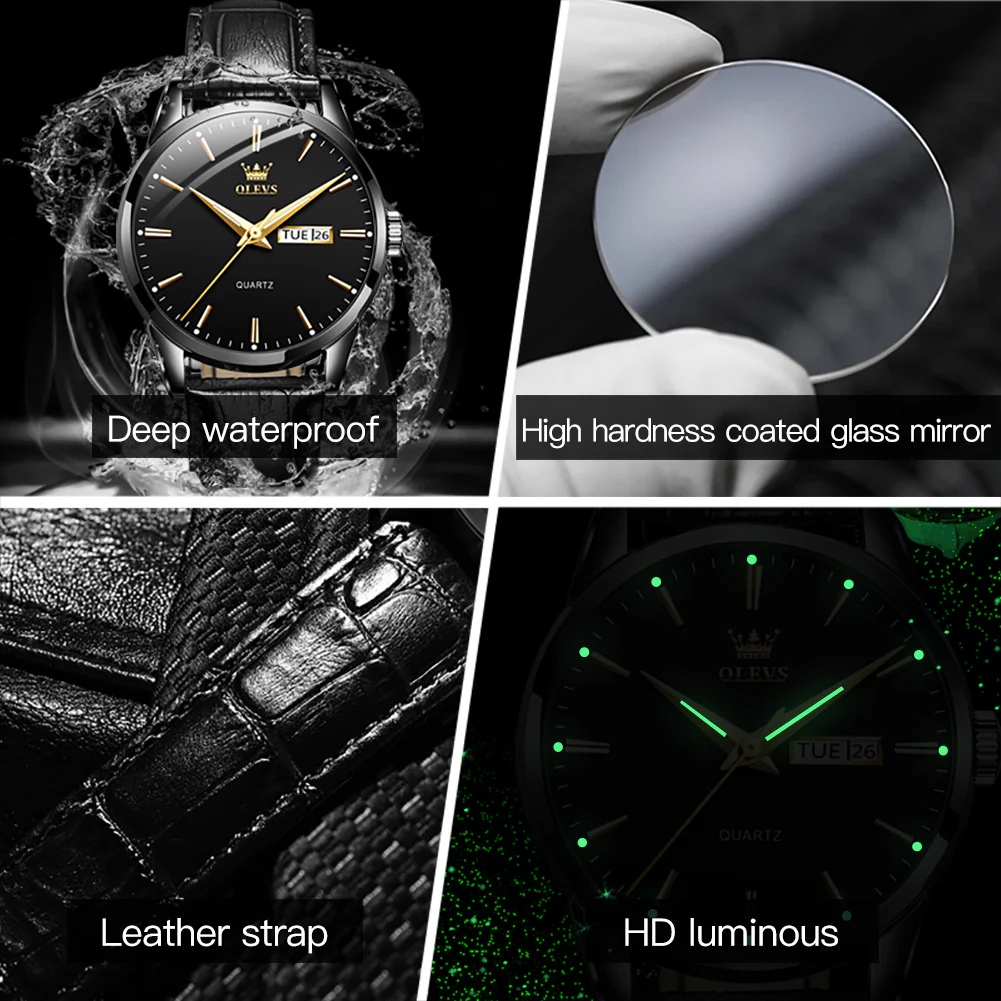 OLEVS 6898 Men's Chronograph Quartz Watch: Trendy Leather Strap Case, Day-Date Display, Waterproof Stainless Steel, Luminous Hands - Image 29