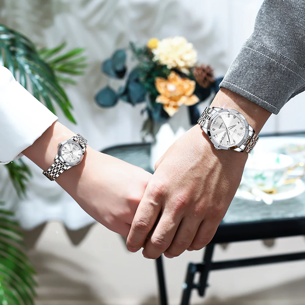 OLEVS 9931 Couple Watches His and Her Fashion Dresse Romantic Set Pair Matching Stainless Steel Strap Luminous Waterproof Wrist Watch - Image 10