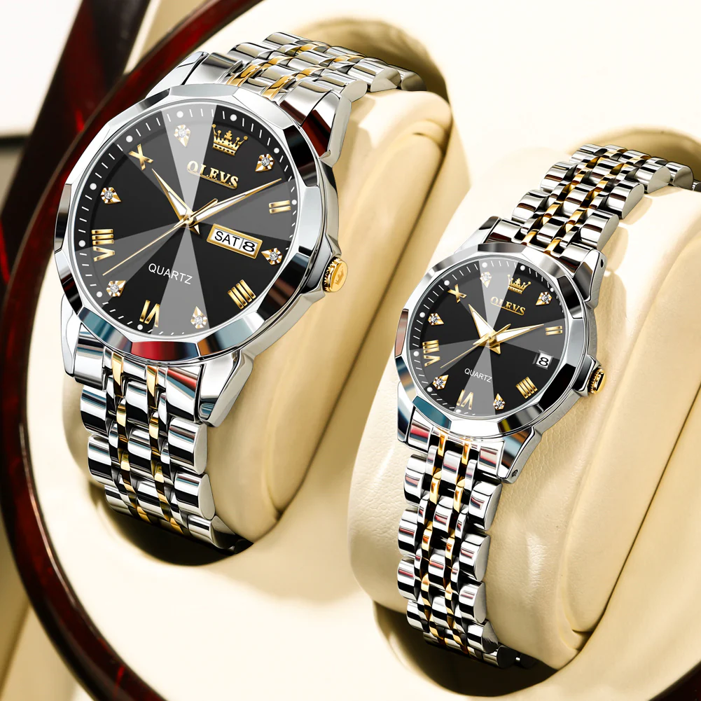 OLEVS 9931 Couple Watches His and Her Fashion Dresse Romantic Set Pair Matching Stainless Steel Strap Luminous Waterproof Wrist Watch - Image 14
