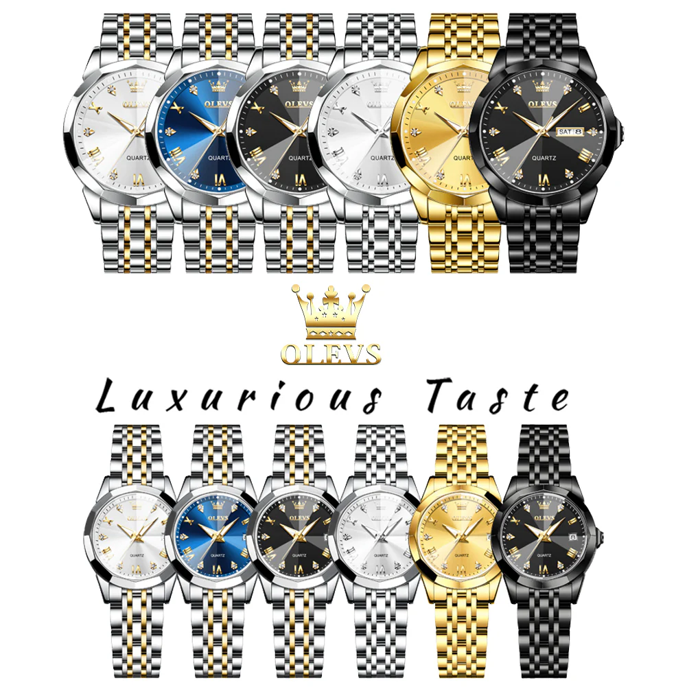 OLEVS 9931 Couple Watches His and Her Fashion Dresse Romantic Set Pair Matching Stainless Steel Strap Luminous Waterproof Wrist Watch - Image 18