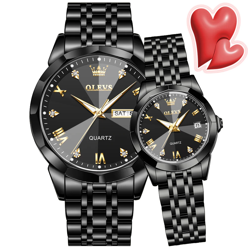 OLEVS 9931 Couple Watches His and Her Fashion Dresse Romantic Set Pair Matching Stainless Steel Strap Luminous Waterproof Wrist Watch - Image 25