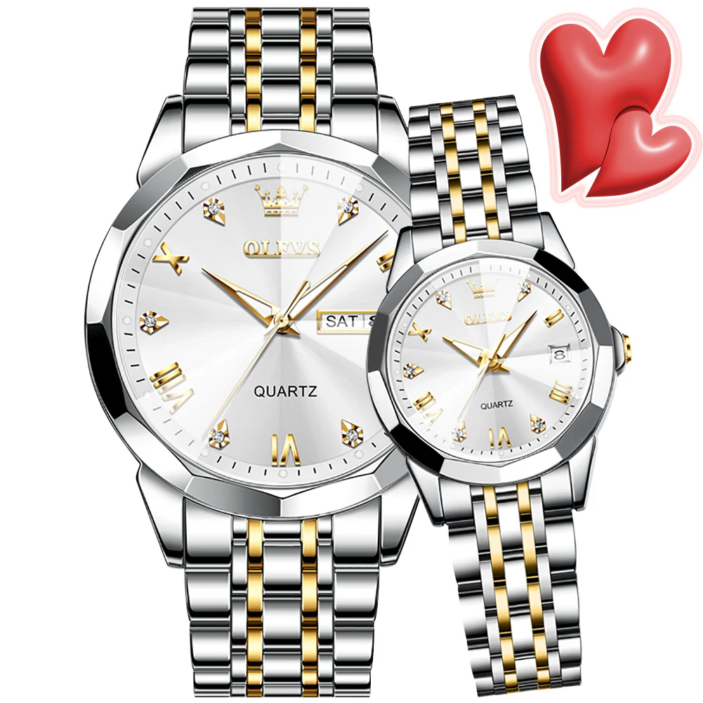 OLEVS 9931 Couple Watches His and Her Fashion Dresse Romantic Set Pair Matching Stainless Steel Strap Luminous Waterproof Wrist Watch - Image 31