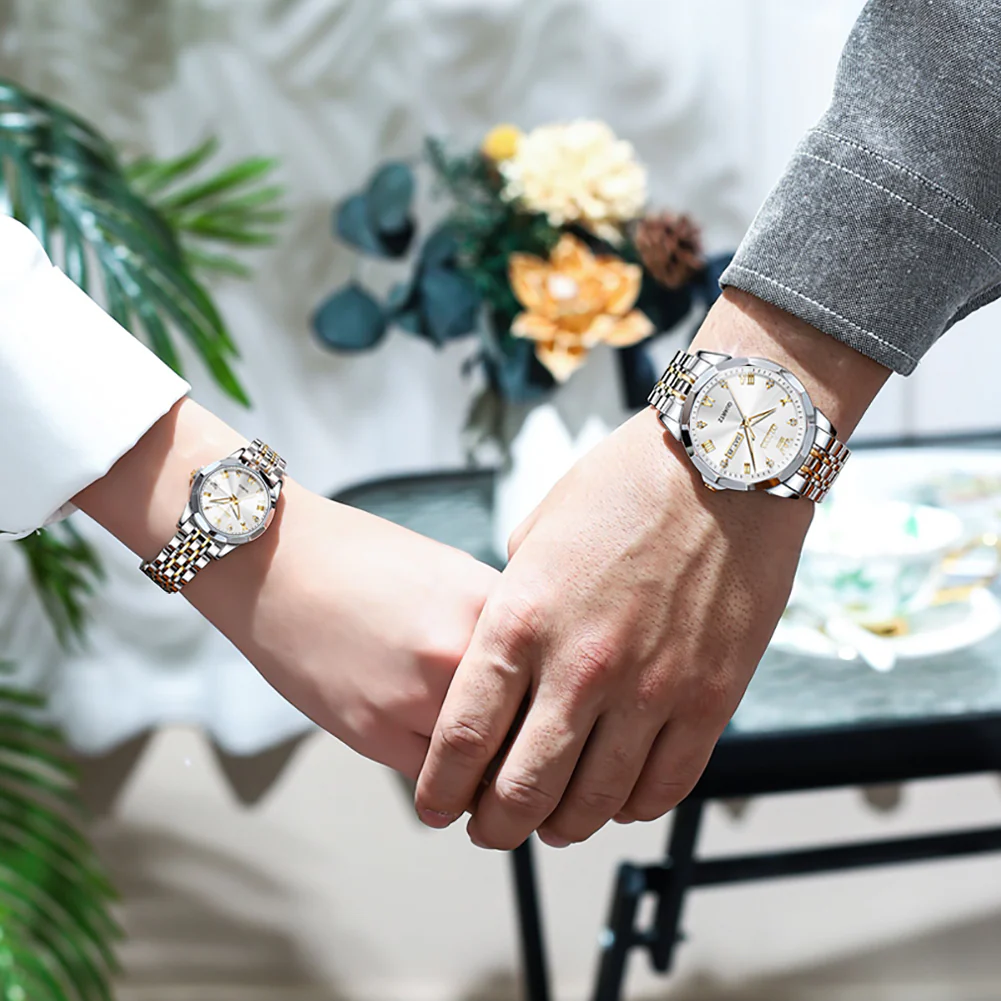 OLEVS 9931 Couple Watches His and Her Fashion Dresse Romantic Set Pair Matching Stainless Steel Strap Luminous Waterproof Wrist Watch - Image 34