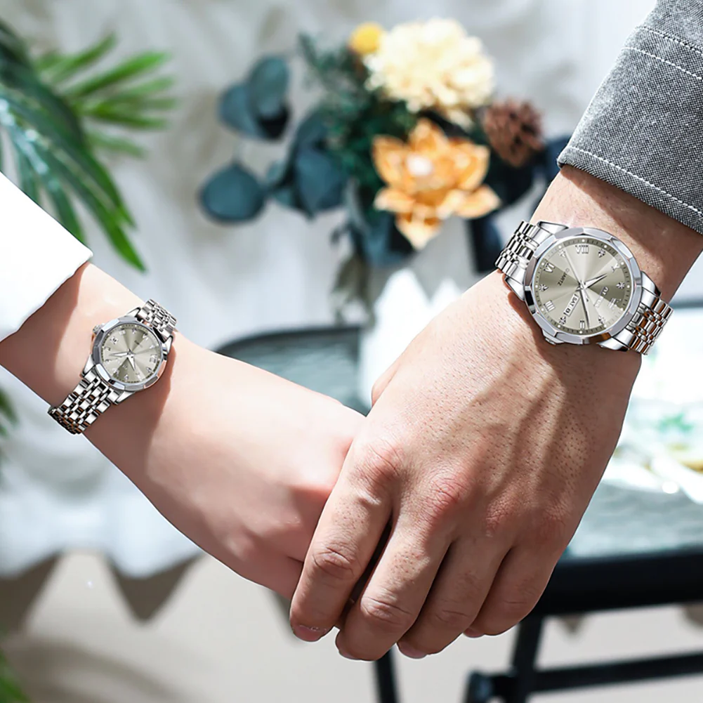 OLEVS 9931 Couple Watches His and Her Fashion Dresse Romantic Set Pair Matching Stainless Steel Strap Luminous Waterproof Wrist Watch - Image 39