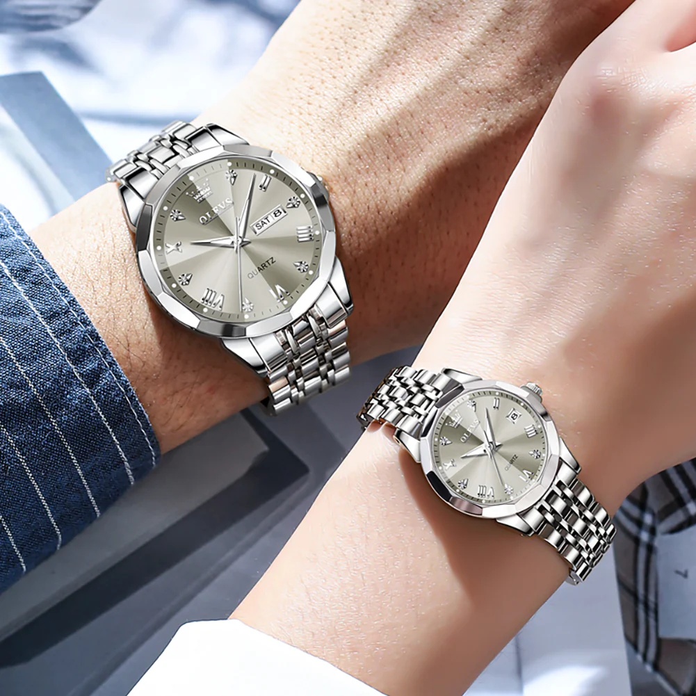 OLEVS 9931 Couple Watches His and Her Fashion Dresse Romantic Set Pair Matching Stainless Steel Strap Luminous Waterproof Wrist Watch - Image 40