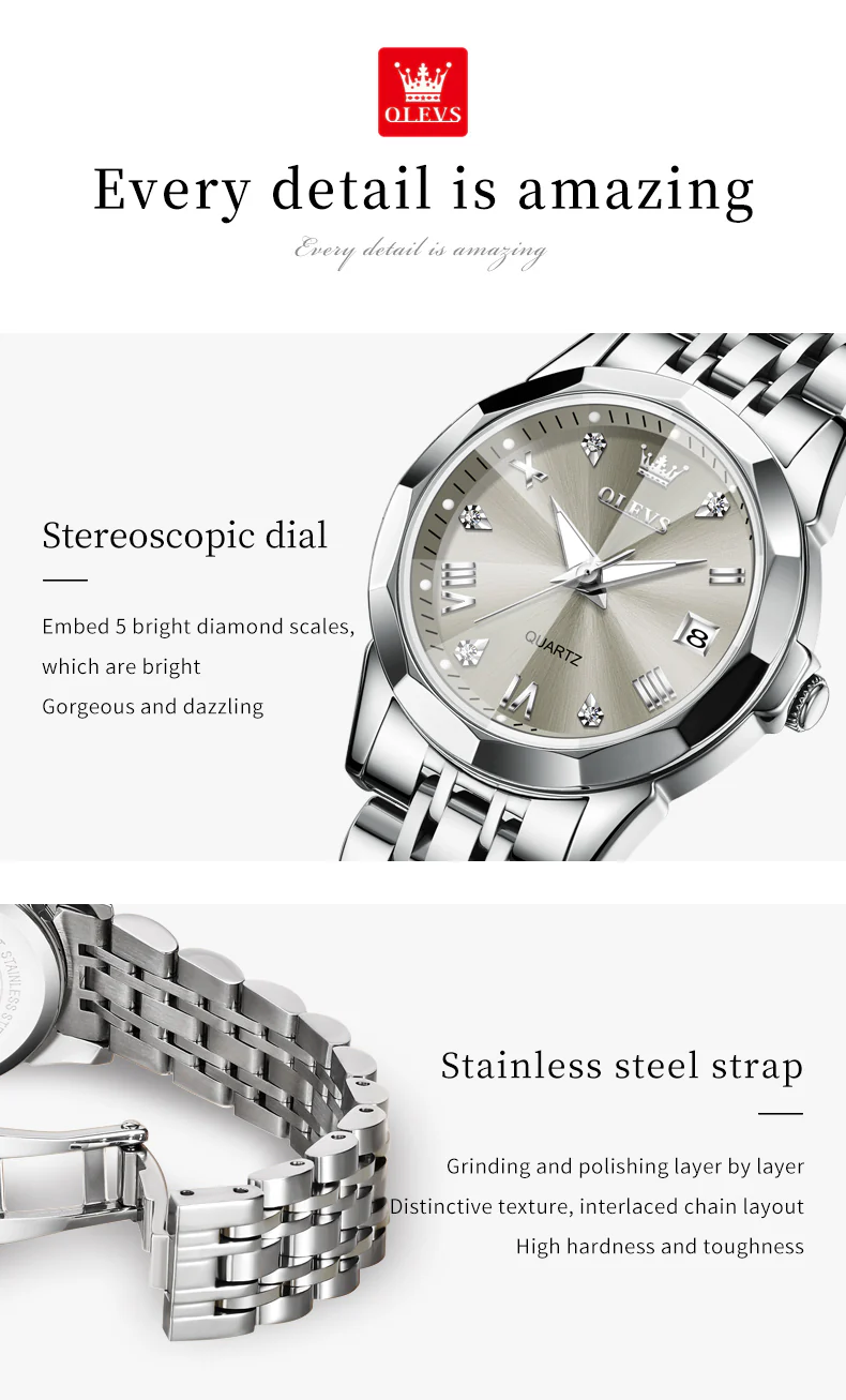 OLEVS 9931 Couple Watches His and Her Fashion Dresse Romantic Set Pair Matching Stainless Steel Strap Luminous Waterproof Wrist Watch - Image 41