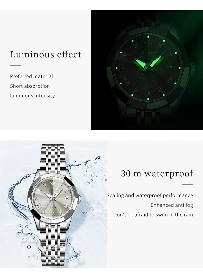 OLEVS 9931 Couple Watches His and Her Fashion Dresse Romantic Set Pair Matching Stainless Steel Strap Luminous Waterproof Wrist Watch - Image 42