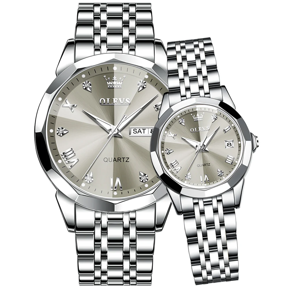 OLEVS 9931 Couple Watches His and Her Fashion Dresse Romantic Set Pair Matching Stainless Steel Strap Luminous Waterproof Wrist Watch - Image 44