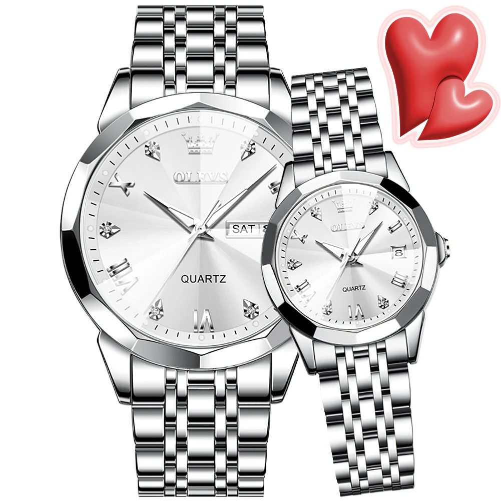 OLEVS 9931 Couple Watches His and Her Fashion Dresse Romantic Set Pair Matching Stainless Steel Strap Luminous Waterproof Wrist Watch - Image 7