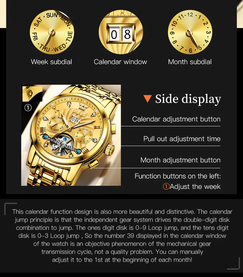 OLEVS 9910 Automatic Watches for Men Gold Luxury Dress Wrist Watch Self Winding Mechanical Skeleton Tourbillon Watch - Image 12