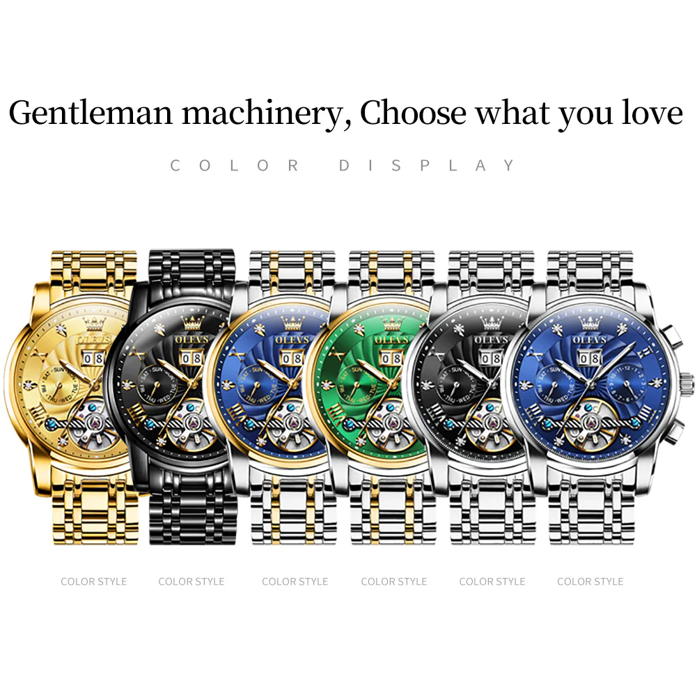 OLEVS 9910 Automatic Watches for Men Gold Luxury Dress Wrist Watch Self Winding Mechanical Skeleton Tourbillon Watch - Image 14