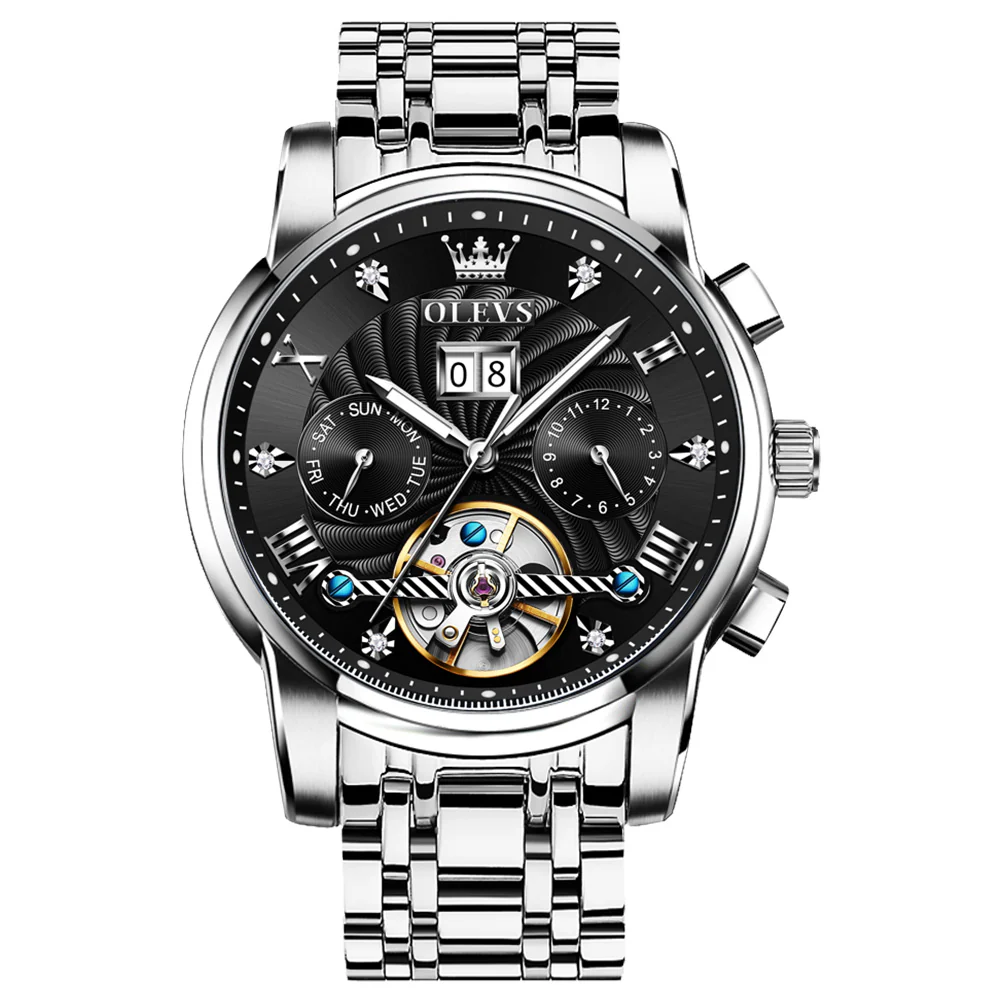 OLEVS 9910 Automatic Watches for Men Gold Luxury Dress Wrist Watch Self Winding Mechanical Skeleton Tourbillon Watch - Image 15