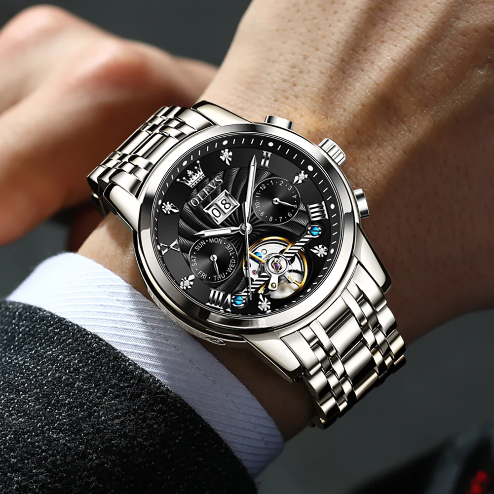 OLEVS 9910 Automatic Watches for Men Gold Luxury Dress Wrist Watch Self Winding Mechanical Skeleton Tourbillon Watch - Image 16