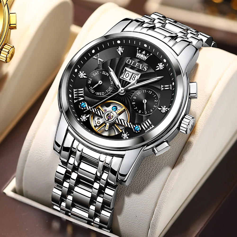 OLEVS 9910 Automatic Watches for Men Gold Luxury Dress Wrist Watch Self Winding Mechanical Skeleton Tourbillon Watch - Image 18