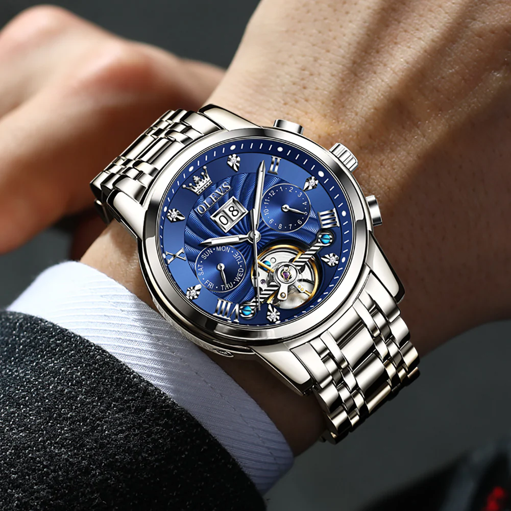 OLEVS 9910 Automatic Watches for Men Gold Luxury Dress Wrist Watch Self Winding Mechanical Skeleton Tourbillon Watch - Image 23