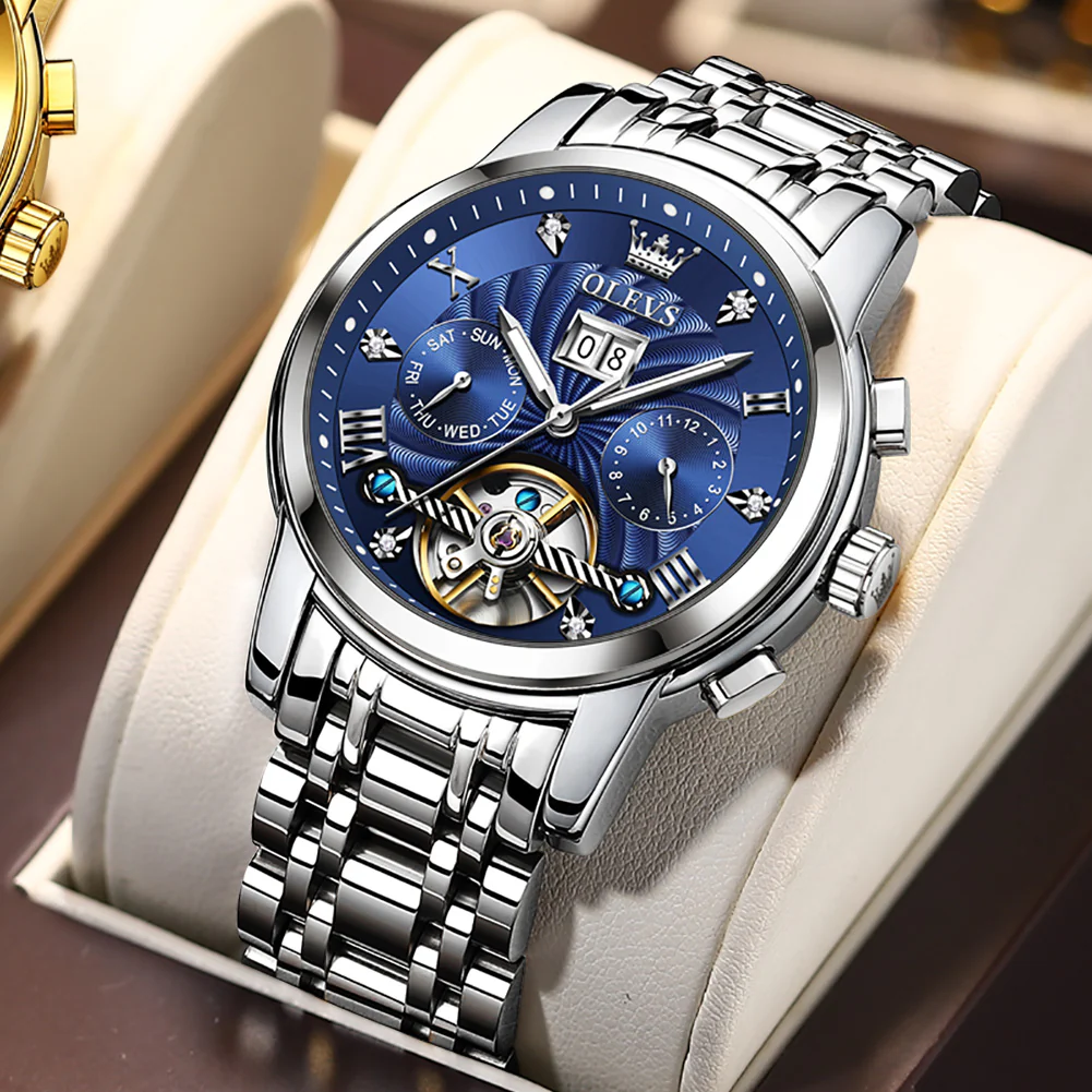 OLEVS 9910 Automatic Watches for Men Gold Luxury Dress Wrist Watch Self Winding Mechanical Skeleton Tourbillon Watch - Image 25