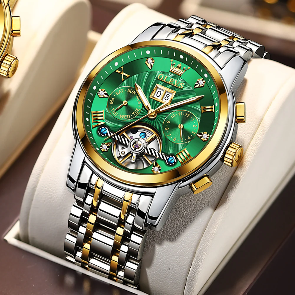OLEVS 9910 Automatic Watches for Men Gold Luxury Dress Wrist Watch Self Winding Mechanical Skeleton Tourbillon Watch - Image 32